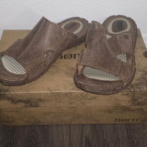 Born Brown Leather Slip-On Sandals